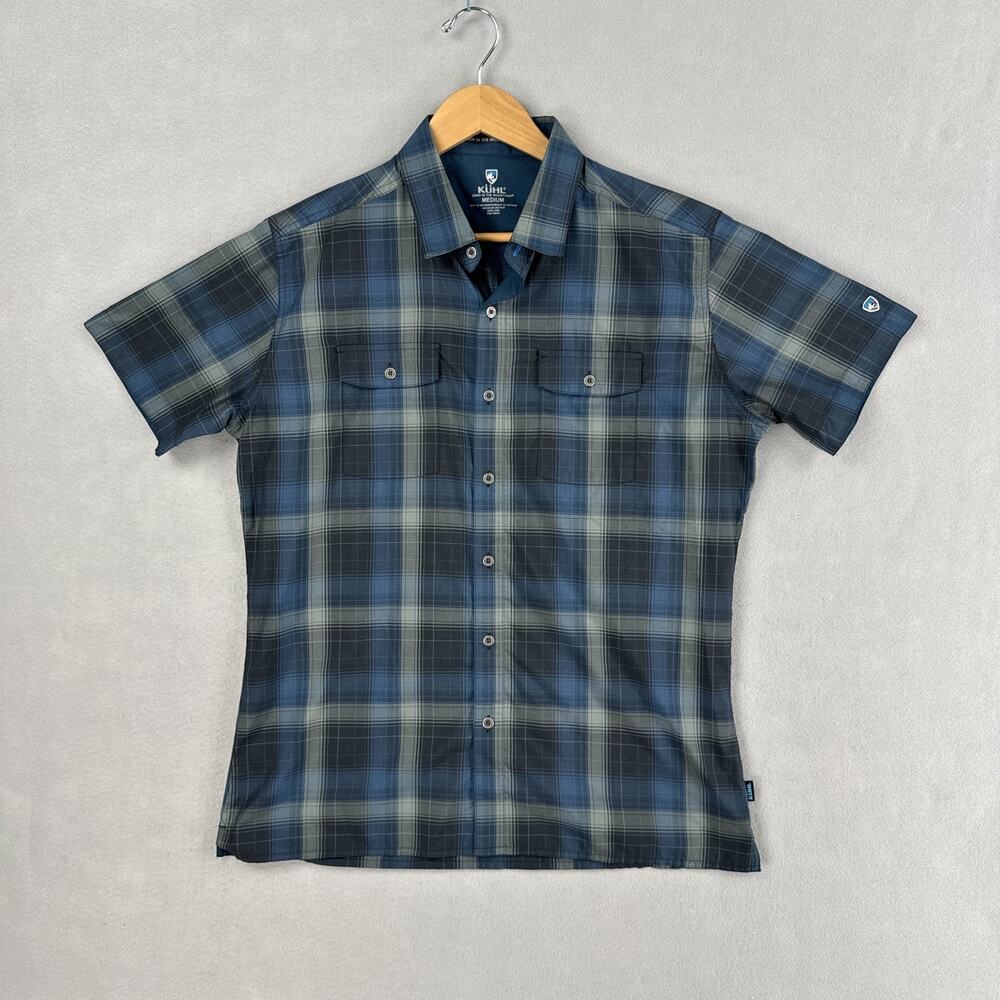 Kuhl Response Shirt Mens Medium Blue Plaid Short Sleeve Button Up Outdoor Hiking